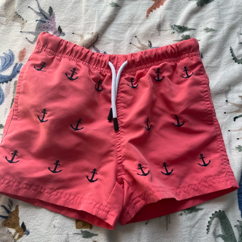 Coral Swim Shorts with Anchor Print